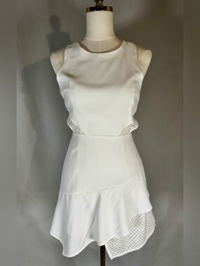 NBD White “Connected” Sleeveless Mini Dress with Cutout Mesh Panels